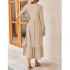 ZESICA Women’s 2026 Fall Long Sleeve Dress Crewneck Casual Loose Pleated Tiered Swing Midi Dresses with Pockets(Apricot)