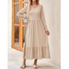 ZESICA Women’s 2026 Fall Long Sleeve Dress Crewneck Casual Loose Pleated Tiered Swing Midi Dresses with Pockets(Apricot)