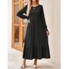 ZESICA Women’s 2026 Fall Long Sleeve Dress Crewneck Casual Loose Pleated Tiered Swing Midi Dresses with Pockets(Black)