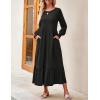 ZESICA Women’s 2026 Fall Long Sleeve Dress Crewneck Casual Loose Pleated Tiered Swing Midi Dresses with Pockets(Black)