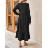 ZESICA Women’s 2026 Fall Long Sleeve Dress Crewneck Casual Loose Pleated Tiered Swing Midi Dresses with Pockets(Black)