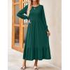 ZESICA Women’s 2026 Fall Long Sleeve Dress Crewneck Casual Loose Pleated Tiered Swing Midi Dresses with Pockets(Darkgreen)