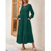 ZESICA Women’s 2026 Fall Long Sleeve Dress Crewneck Casual Loose Pleated Tiered Swing Midi Dresses with Pockets(Darkgreen)
