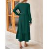 ZESICA Women’s 2026 Fall Long Sleeve Dress Crewneck Casual Loose Pleated Tiered Swing Midi Dresses with Pockets(Darkgreen)