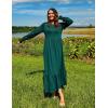 ZESICA Women’s 2026 Fall Long Sleeve Dress Crewneck Casual Loose Pleated Tiered Swing Midi Dresses with Pockets(Darkgreen)