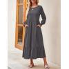 ZESICA Women’s 2026 Fall Long Sleeve Dress Crewneck Casual Loose Pleated Tiered Swing Midi Dresses with Pockets(Darkgrey)