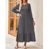 ZESICA Women’s 2026 Fall Long Sleeve Dress Crewneck Casual Loose Pleated Tiered Swing Midi Dresses with Pockets(Darkgrey)