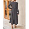 ZESICA Women’s 2026 Fall Long Sleeve Dress Crewneck Casual Loose Pleated Tiered Swing Midi Dresses with Pockets(Darkgrey)