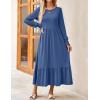 ZESICA Women’s 2026 Fall Long Sleeve Dress Crewneck Casual Loose Pleated Tiered Swing Midi Dresses with Pockets(Dustyblue)