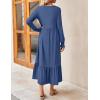 ZESICA Women’s 2026 Fall Long Sleeve Dress Crewneck Casual Loose Pleated Tiered Swing Midi Dresses with Pockets(Dustyblue)