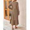 ZESICA Women’s 2026 Fall Long Sleeve Dress Crewneck Casual Loose Pleated Tiered Swing Midi Dresses with Pockets(Khaki)
