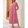 ZESICA Women’s 2026 Fall Long Sleeve Dress Crewneck Casual Loose Pleated Tiered Swing Midi Dresses with Pockets(Pink)