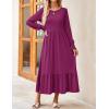 ZESICA Women’s 2026 Fall Long Sleeve Dress Crewneck Casual Loose Pleated Tiered Swing Midi Dresses with Pockets(Plum)