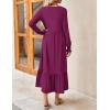 ZESICA Women’s 2026 Fall Long Sleeve Dress Crewneck Casual Loose Pleated Tiered Swing Midi Dresses with Pockets(Plum)