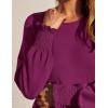 ZESICA Women’s 2026 Fall Long Sleeve Dress Crewneck Casual Loose Pleated Tiered Swing Midi Dresses with Pockets(Plum)