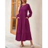 ZESICA Women’s 2026 Fall Long Sleeve Dress Crewneck Casual Loose Pleated Tiered Swing Midi Dresses with Pockets(Plum)