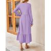 ZESICA Women’s 2026 Fall Long Sleeve Dress Crewneck Casual Loose Pleated Tiered Swing Midi Dresses with Pockets(Purple)