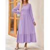 ZESICA Women’s 2026 Fall Long Sleeve Dress Crewneck Casual Loose Pleated Tiered Swing Midi Dresses with Pockets(Purple)
