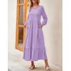ZESICA Women’s 2026 Fall Long Sleeve Dress Crewneck Casual Loose Pleated Tiered Swing Midi Dresses with Pockets(Purple)