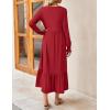 ZESICA Women’s 2026 Fall Long Sleeve Dress Crewneck Casual Loose Pleated Tiered Swing Midi Dresses with Pockets(Red)