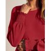 ZESICA Women’s 2026 Fall Long Sleeve Dress Crewneck Casual Loose Pleated Tiered Swing Midi Dresses with Pockets(Red)