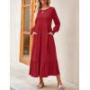ZESICA Women’s 2026 Fall Long Sleeve Dress Crewneck Casual Loose Pleated Tiered Swing Midi Dresses with Pockets(Red)