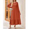 ZESICA Women’s 2026 Fall Long Sleeve Dress Crewneck Casual Loose Pleated Tiered Swing Midi Dresses with Pockets(Rust)
