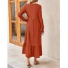 ZESICA Women’s 2026 Fall Long Sleeve Dress Crewneck Casual Loose Pleated Tiered Swing Midi Dresses with Pockets(Rust)