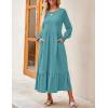 ZESICA Women’s 2026 Fall Long Sleeve Dress Crewneck Casual Loose Pleated Tiered Swing Midi Dresses with Pockets(Sage)