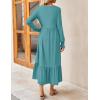 ZESICA Women’s 2026 Fall Long Sleeve Dress Crewneck Casual Loose Pleated Tiered Swing Midi Dresses with Pockets(Sage)