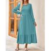 ZESICA Women’s 2026 Fall Long Sleeve Dress Crewneck Casual Loose Pleated Tiered Swing Midi Dresses with Pockets(Sage)