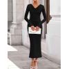 ZESICA Women’s 2026 Fall Long Sleeve Ruched Knit Bodycon Maxi Dress Cowl Neck Back Slit Formal Wedding Guest Cocktail Dresses(Black)