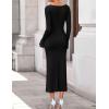 ZESICA Women’s 2026 Fall Long Sleeve Ruched Knit Bodycon Maxi Dress Cowl Neck Back Slit Formal Wedding Guest Cocktail Dresses(Black)