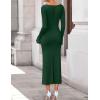 ZESICA Women’s 2026 Fall Long Sleeve Ruched Knit Bodycon Maxi Dress Cowl Neck Back Slit Formal Wedding Guest Cocktail Dresses(Dark Green)