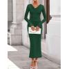 ZESICA Women’s 2026 Fall Long Sleeve Ruched Knit Bodycon Maxi Dress Cowl Neck Back Slit Formal Wedding Guest Cocktail Dresses(Dark Green)