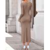 ZESICA Women’s 2026 Fall Long Sleeve Ruched Knit Bodycon Maxi Dress Cowl Neck Back Slit Formal Wedding Guest Cocktail Dresses(Khaki)
