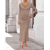 ZESICA Women’s 2026 Fall Long Sleeve Ruched Knit Bodycon Maxi Dress Cowl Neck Back Slit Formal Wedding Guest Cocktail Dresses(Khaki)