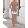 ZESICA Women’s 2026 Fall Long Sleeve Ruched Knit Bodycon Maxi Dress Cowl Neck Back Slit Formal Wedding Guest Cocktail Dresses(Khaki)