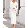 ZESICA Women’s 2026 Fall Long Sleeve Ruched Knit Bodycon Maxi Dress Cowl Neck Back Slit Formal Wedding Guest Cocktail Dresses(White)