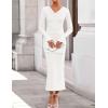 ZESICA Women’s 2026 Fall Long Sleeve Ruched Knit Bodycon Maxi Dress Cowl Neck Back Slit Formal Wedding Guest Cocktail Dresses(White)