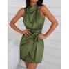 ZESICA Women’s 2026 Fashion Satin Sleeveless Halter Neck Tie Waist Wrap Bodycon Cocktail Party Mini Dress(Armygreen)