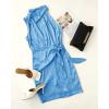 ZESICA Women’s 2026 Fashion Satin Sleeveless Halter Neck Tie Waist Wrap Bodycon Cocktail Party Mini Dress(Blue)