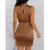 ZESICA Women’s 2026 Fashion Satin Sleeveless Halter Neck Tie Waist Wrap Bodycon Cocktail Party Mini Dress(Brown)