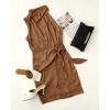 ZESICA Women’s 2026 Fashion Satin Sleeveless Halter Neck Tie Waist Wrap Bodycon Cocktail Party Mini Dress(Brown)
