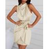 ZESICA Women’s 2026 Fashion Satin Sleeveless Halter Neck Tie Waist Wrap Bodycon Cocktail Party Mini Dress(Champagne)