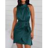 ZESICA Women’s 2026 Fashion Satin Sleeveless Halter Neck Tie Waist Wrap Bodycon Cocktail Party Mini Dress(Emeraldgreen)