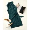ZESICA Women’s 2026 Fashion Satin Sleeveless Halter Neck Tie Waist Wrap Bodycon Cocktail Party Mini Dress(Emeraldgreen)