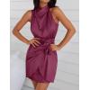 ZESICA Women’s 2026 Fashion Satin Sleeveless Halter Neck Tie Waist Wrap Bodycon Cocktail Party Mini Dress(Fuchsia)