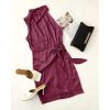 ZESICA Women’s 2026 Fashion Satin Sleeveless Halter Neck Tie Waist Wrap Bodycon Cocktail Party Mini Dress(Fuchsia)