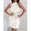 ZESICA Women’s 2026 Fashion Satin Sleeveless Halter Neck Tie Waist Wrap Bodycon Cocktail Party Mini Dress(Ivory)